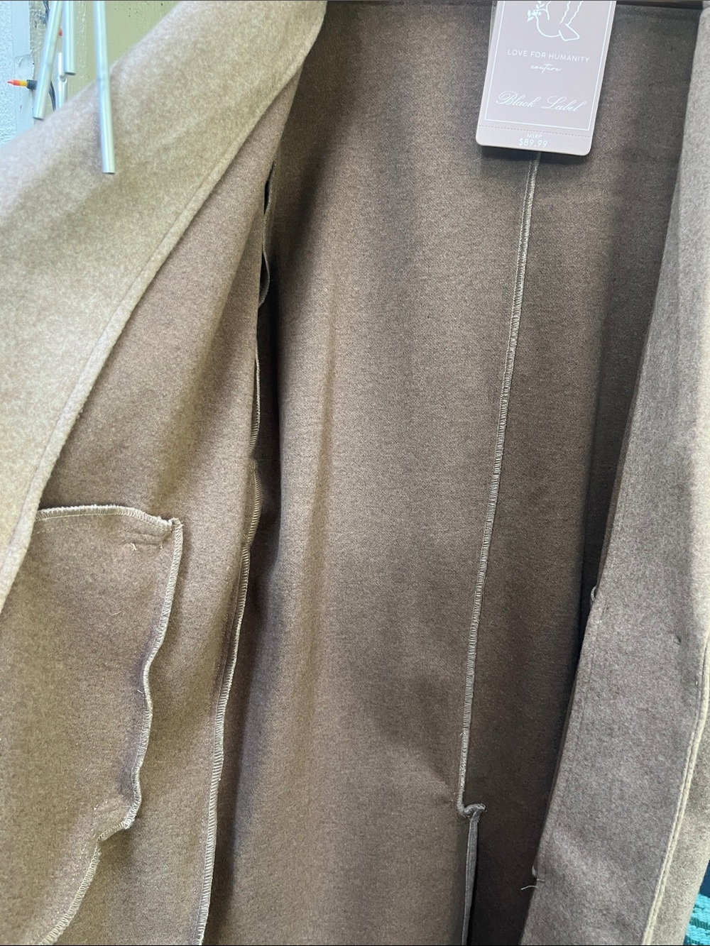 Love For Humanity NWT Black Label Wool-Like Midi Trench Coat Mauve M 22” p2p - Picture 15 of 17